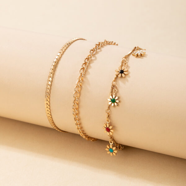 Simple Metal Flower Colorful Rose Pendant Tassel Anklet - Image 6