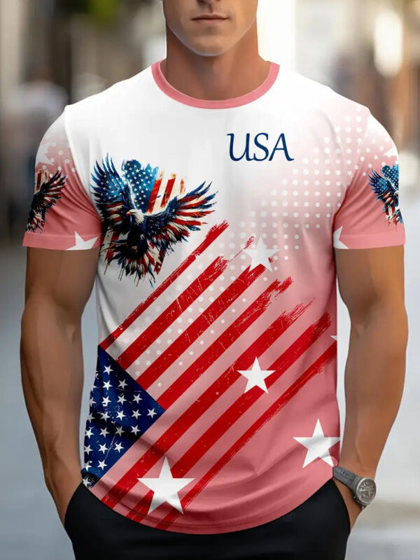 Men's T-shirt Printing Color Contrast Summer Round Neck Polyester Short Sleeve - Image 3
