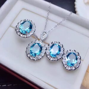 Colored Gems Rings Ear Studs Pendant Natural Topaz Set
