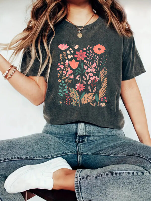European And American Summer Women's Plant Flower Graphic Print Crew Neck Short Sleeve - Image 6