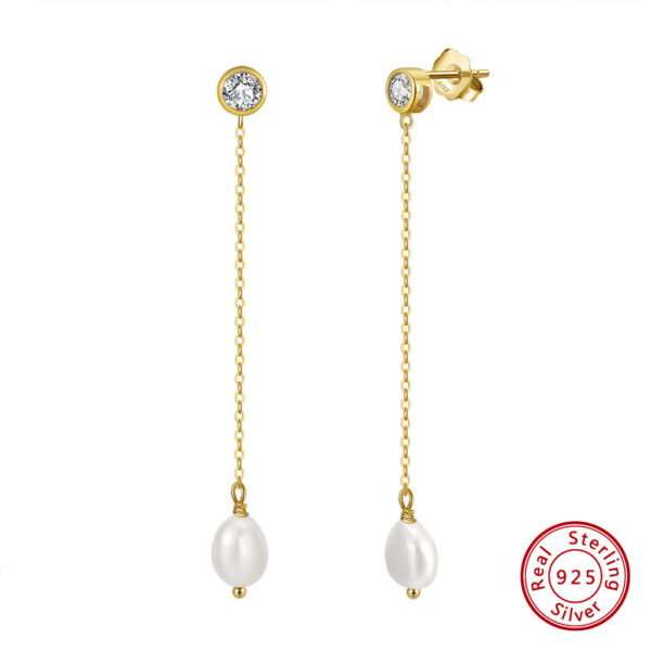 S925 Sterling Silver Ear Line Natural Freshwater Pearl - Image 4