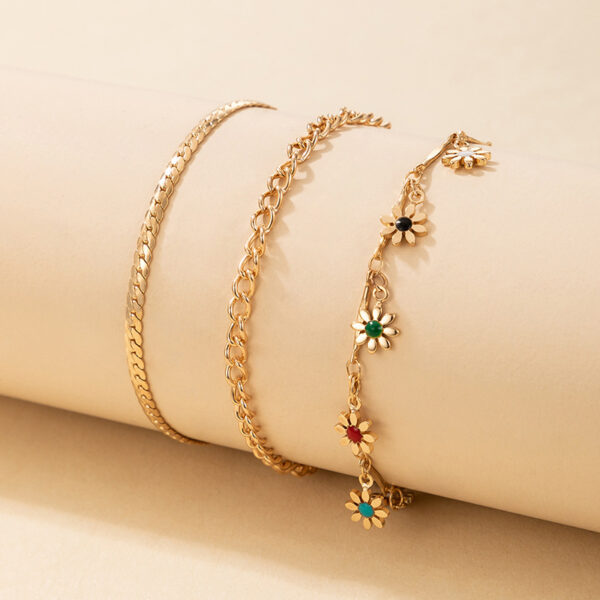 Simple Metal Flower Colorful Rose Pendant Tassel Anklet - Image 5