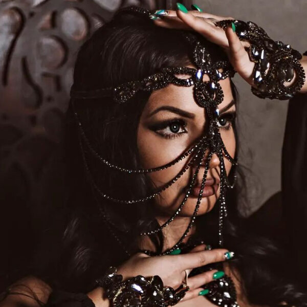 Exaggerated Rhinestone Black Mask Hair Accessories - Image 3