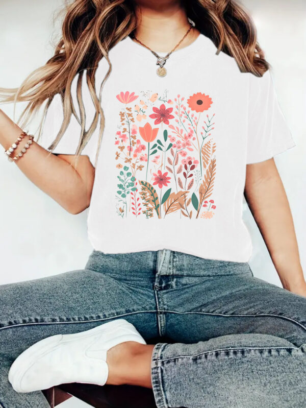 European And American Summer Women's Plant Flower Graphic Print Crew Neck Short Sleeve - Image 8