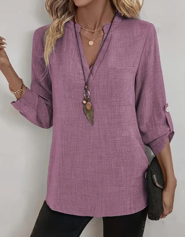 Loose-fitting Plus Size V-neck Solid Color T-shirt - Image 10