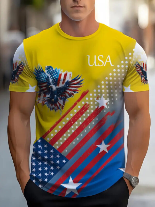 Men's T-shirt Printing Color Contrast Summer Round Neck Polyester Short Sleeve - Image 7