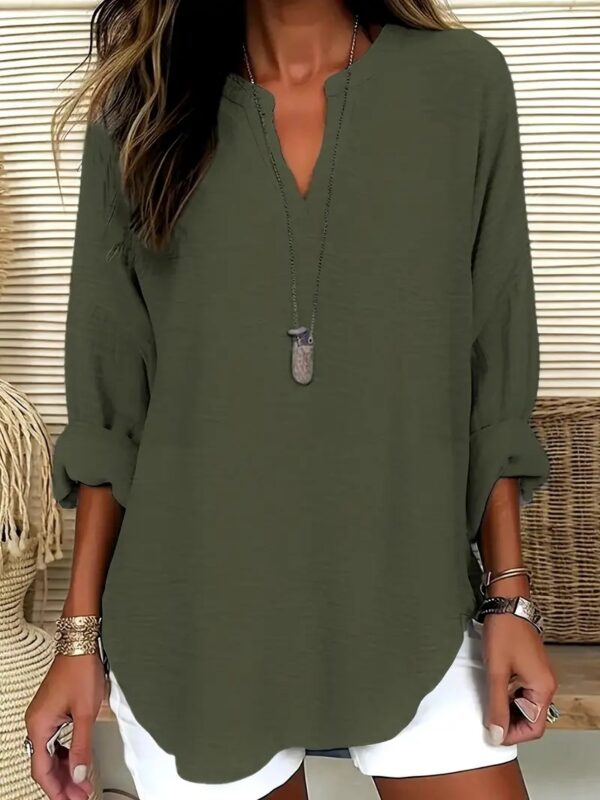 Women's V-neck Drop-shoulder Long-sleeve T-shirt - Image 8