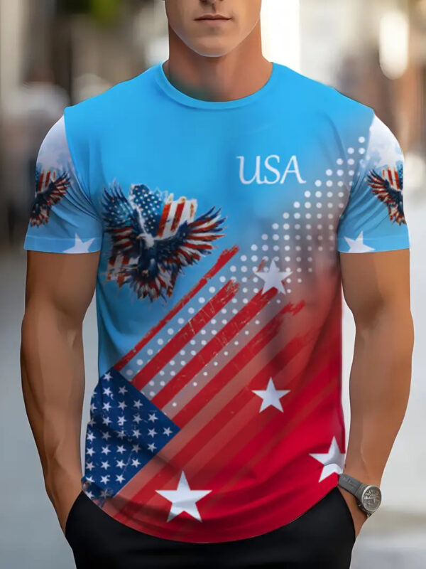 Men's T-shirt Printing Color Contrast Summer Round Neck Polyester Short Sleeve - Image 6