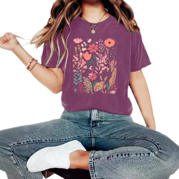 European And American Summer Women's Plant Flower Graphic Print Crew Neck Short Sleeve - Image 7