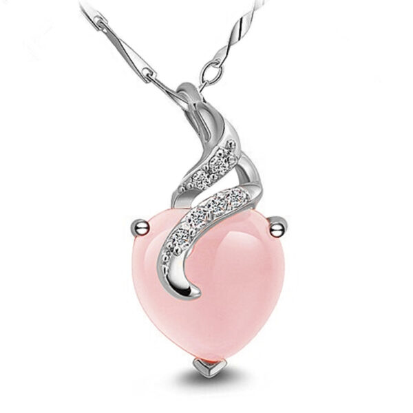 Natural Rose Quartz Pendant Silver Necklace Ladies - Image 5