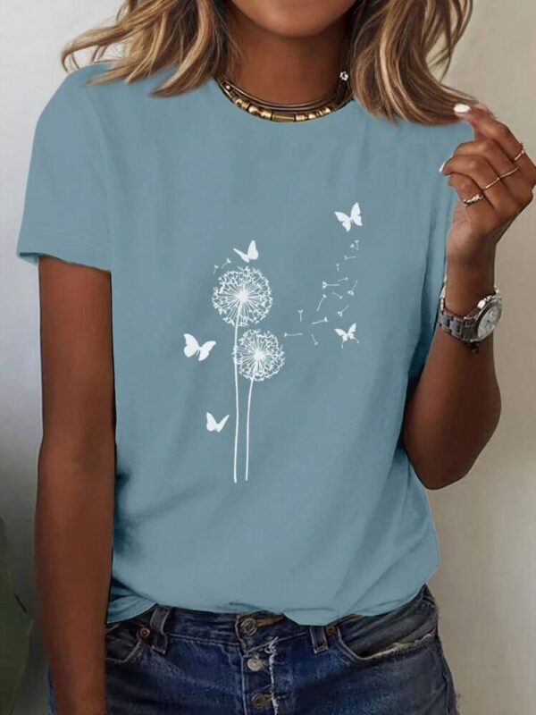 Dandelion Butterfly Pattern Round Neck Short Sleeve - Image 3