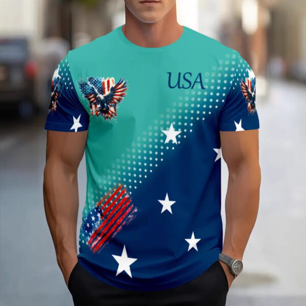 Men's T-shirt Printing Color Contrast Summer Round Neck Polyester Short Sleeve - Image 8