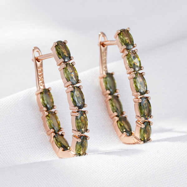 Double Layer Oval Olive Green Zircon Luxury Dangle - Image 3