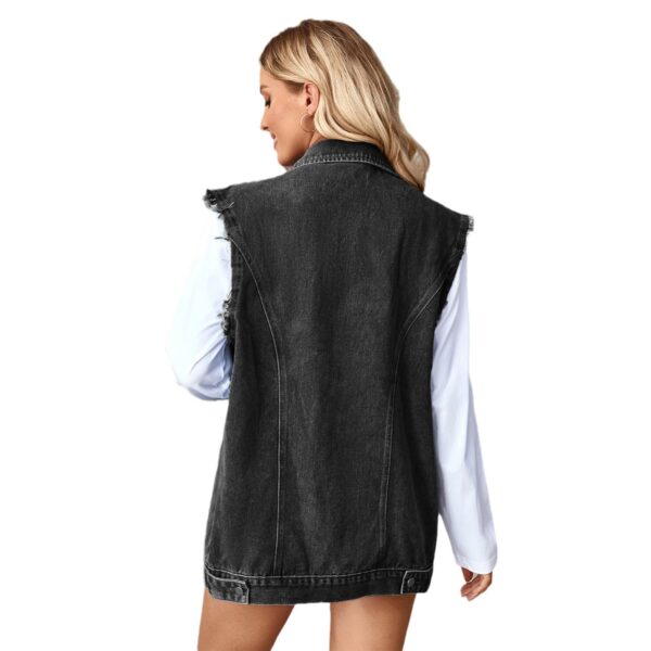 Women's Washed Denim Loose-fitting Waistcoat Waistcoat Top Cardigan - Image 4