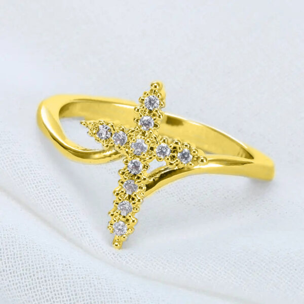 Geometric Cross Zircon Design Wedding Ring - Image 5