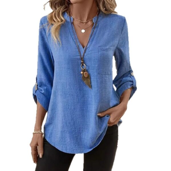 Loose-fitting Plus Size V-neck Solid Color T-shirt - Image 4