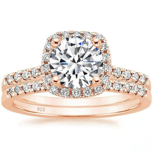 925 Inlaid 7mm Round Zircon Set Simulation Diamond Ring - Image 6