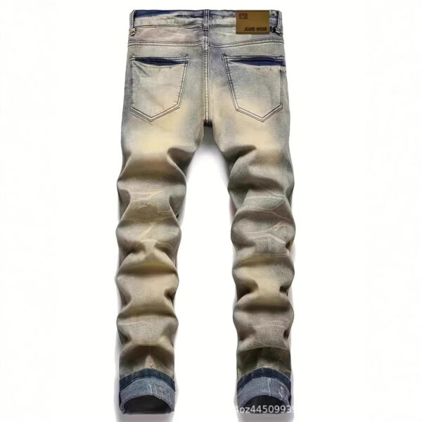 Slim-fit Stretch Ripped Embroidered Vintage Patch Jeans - Image 4