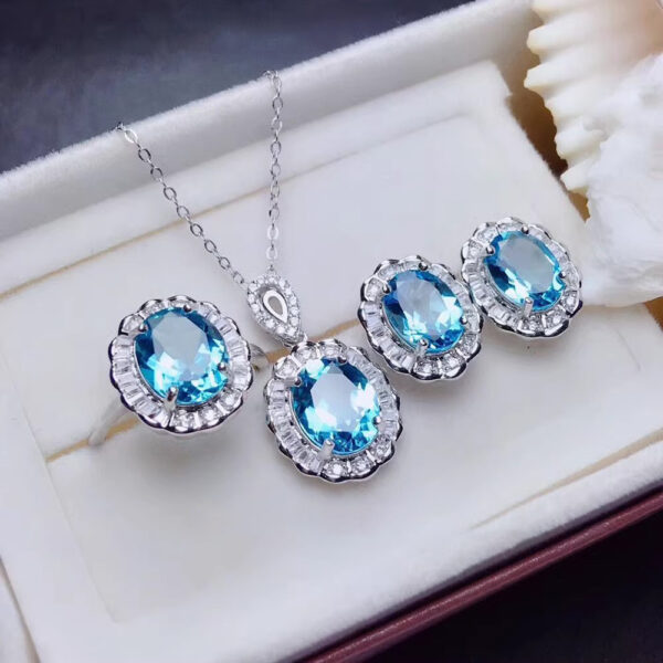 Colored Gems Rings Ear Studs Pendant Natural Topaz Set - Image 2