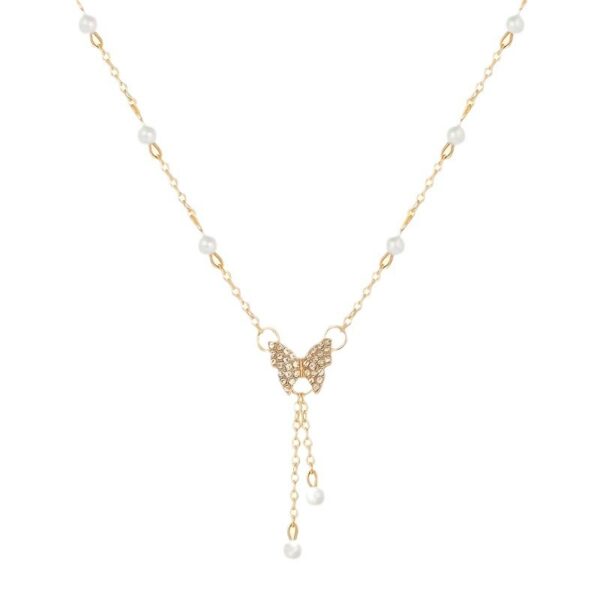 Fashion Personality Women Butterfly Pearl All-match Necklace - Image 2
