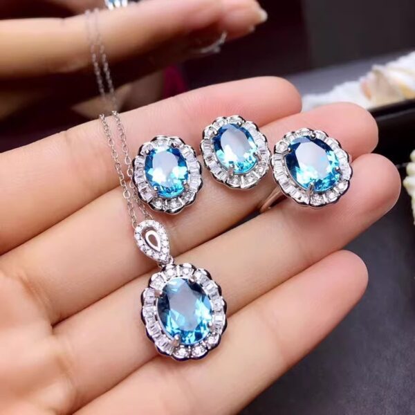 Colored Gems Rings Ear Studs Pendant Natural Topaz Set - Image 3