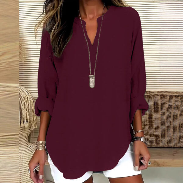 Women's V-neck Drop-shoulder Long-sleeve T-shirt - Image 3