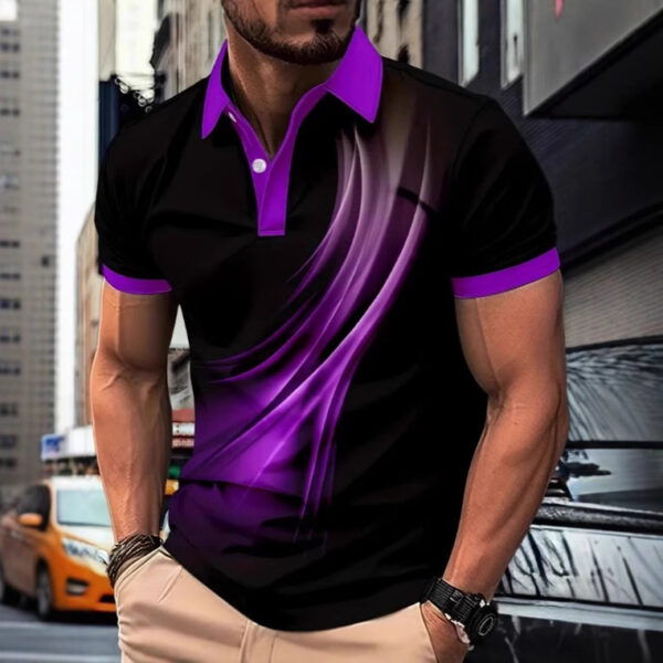 Men's Printed Color Short-sleeved Lapel Shirt - Image 6