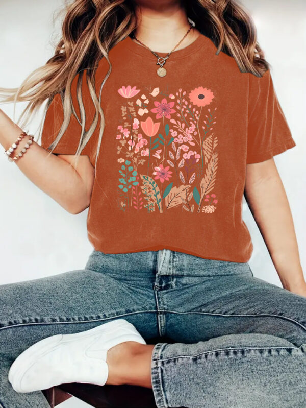 European And American Summer Women's Plant Flower Graphic Print Crew Neck Short Sleeve - Image 10
