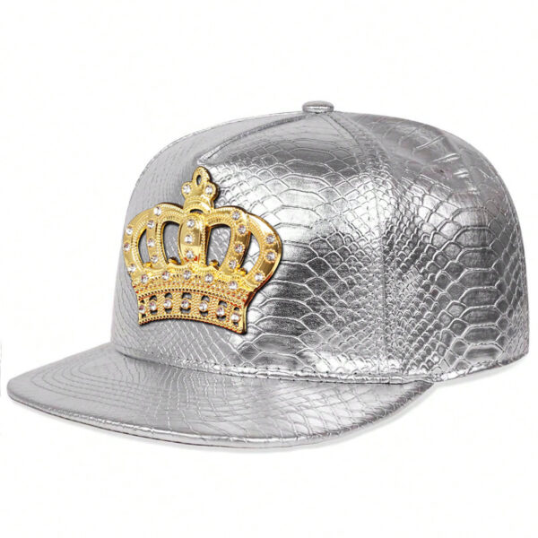 Crown Metal Label Hip Hop Hat European And American PU Leather Flat Eaves Cap - Image 9