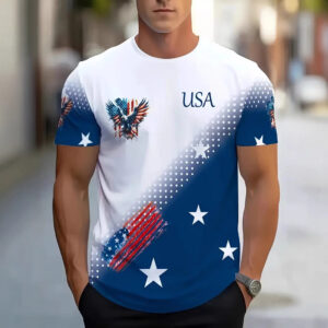 Men's T-shirt Printing Color Contrast Summer Round Neck Polyester Short Sleeve