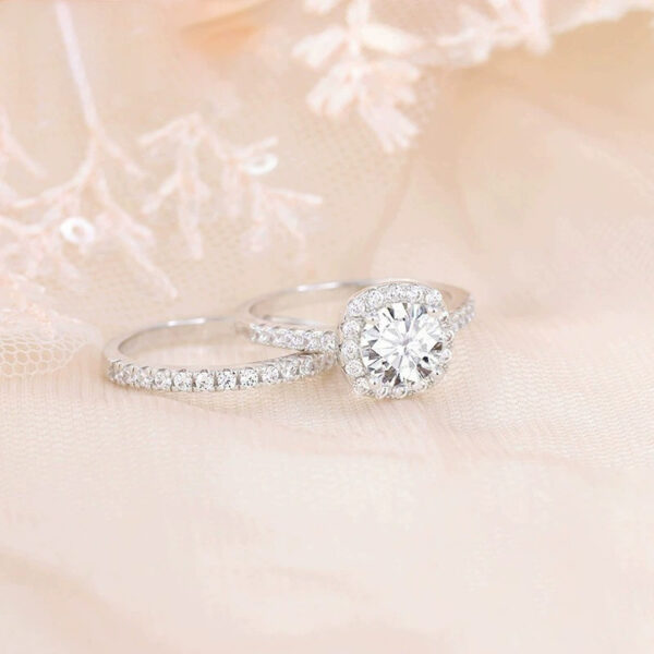 925 Inlaid 7mm Round Zircon Set Simulation Diamond Ring - Image 5