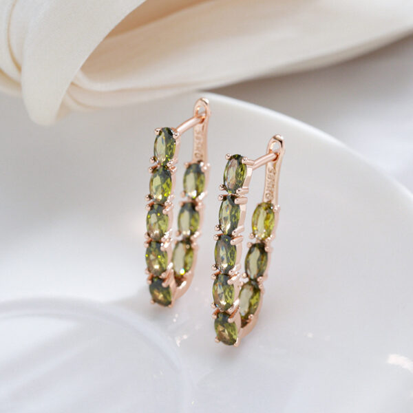 Double Layer Oval Olive Green Zircon Luxury Dangle - Image 2