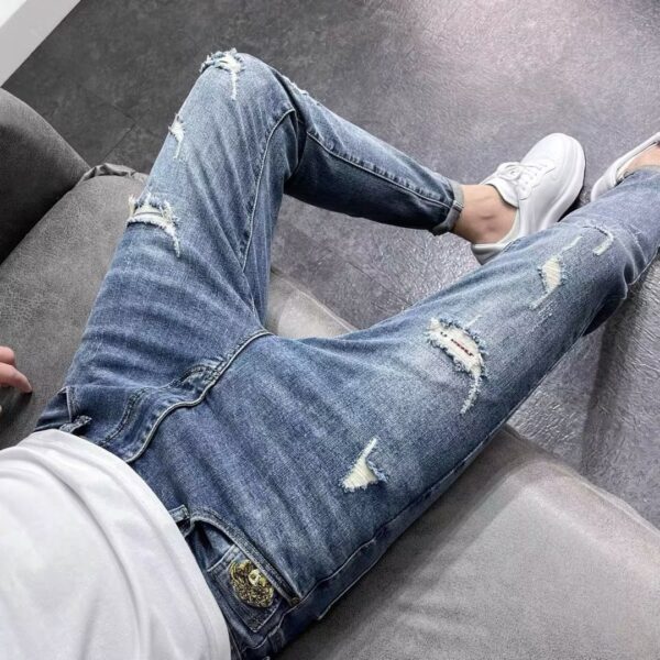 Spring And Autumn New Men's Fashion Ripped Jeans Skinny Pants Trendy Brand Pants Spring And Autumn Thin - Image 5