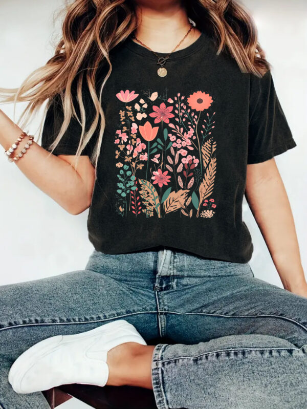 European And American Summer Women's Plant Flower Graphic Print Crew Neck Short Sleeve - Image 5