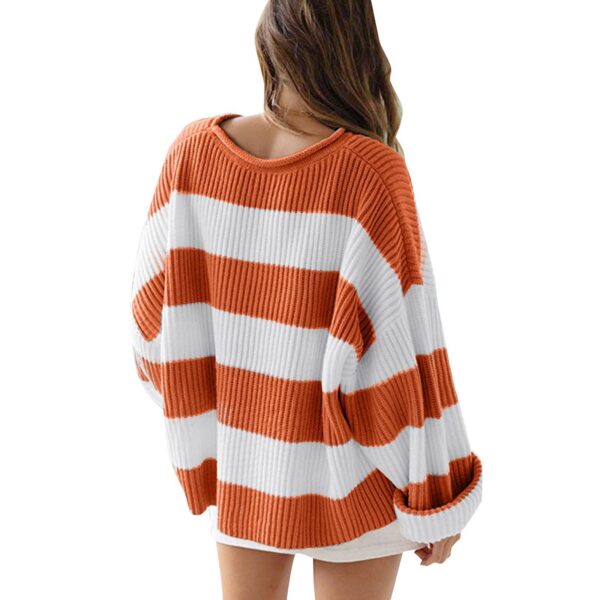 Women's Round Neck Long Sleeve Striped Loose Sweater - Image 4