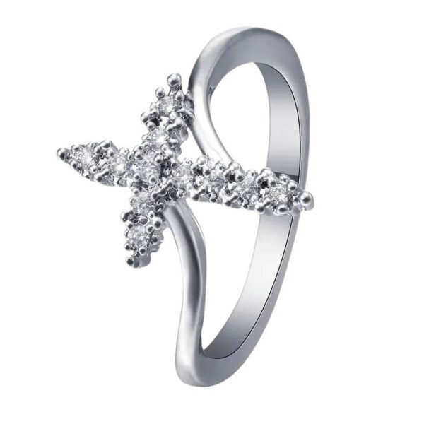 Geometric Cross Zircon Design Wedding Ring - Image 3