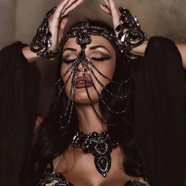 Exaggerated Rhinestone Black Mask Hair Accessories - Image 2