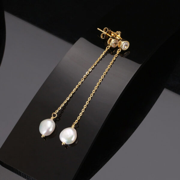 S925 Sterling Silver Ear Line Natural Freshwater Pearl - Image 2