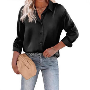 Women's Satin Top Long Sleeve Button Shirt Autumn