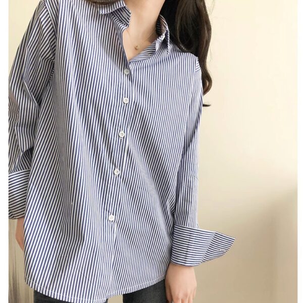 Blue Professional Striped Shirt For Women - Image 6