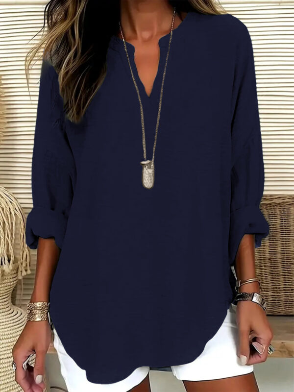 Women's V-neck Drop-shoulder Long-sleeve T-shirt - Image 4