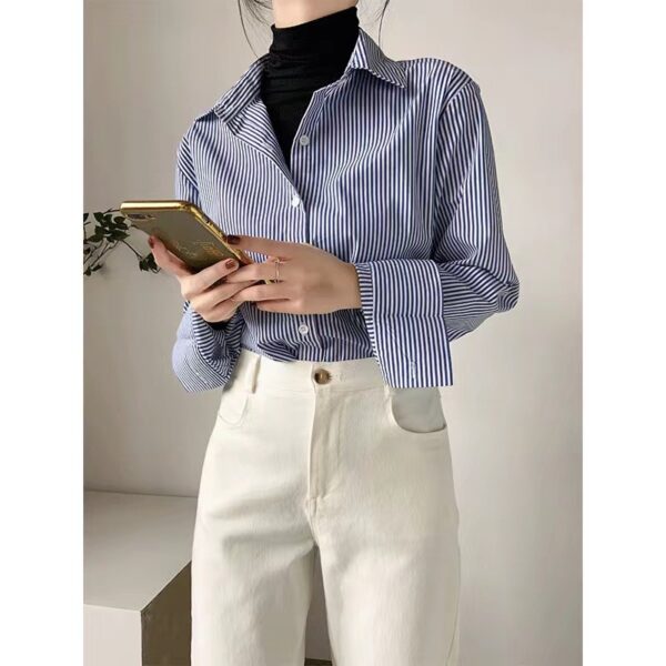 Blue Professional Striped Shirt For Women - Image 2
