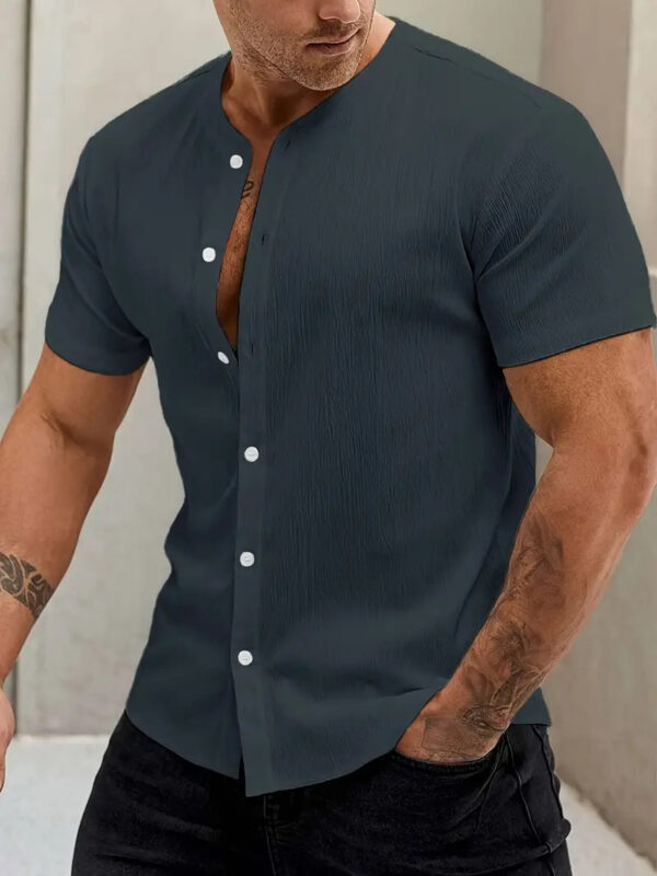 New Cardigan Stand Collar Men's Short-sleeve Shirts - Image 2