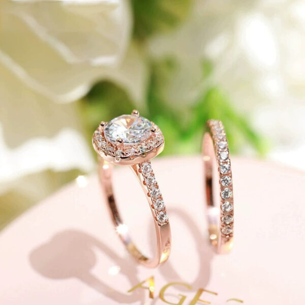 925 Inlaid 7mm Round Zircon Set Simulation Diamond Ring - Image 4