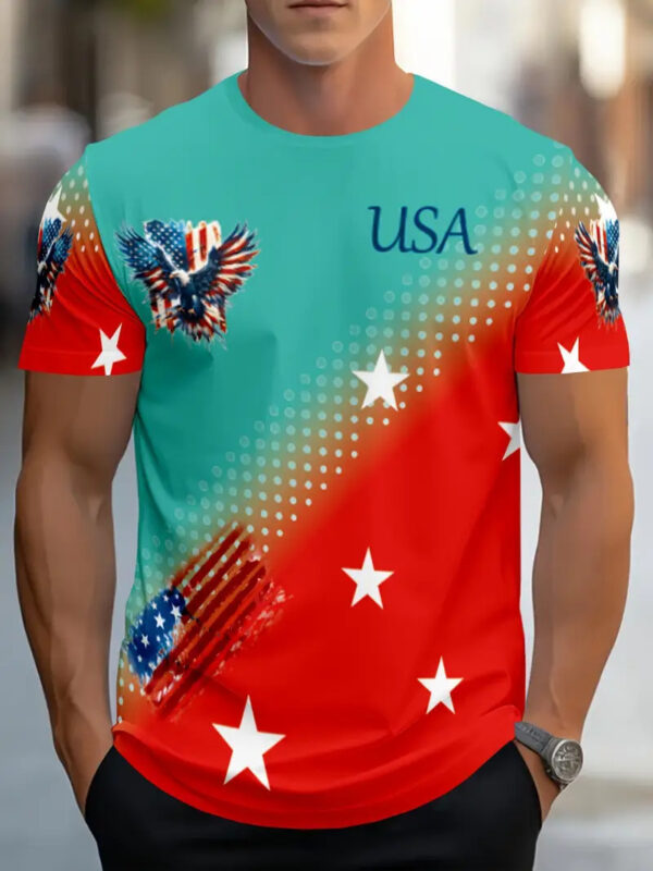 Men's T-shirt Printing Color Contrast Summer Round Neck Polyester Short Sleeve - Image 4