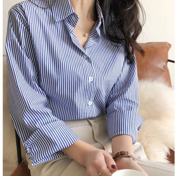 Blue Professional Striped Shirt For Women - Image 4