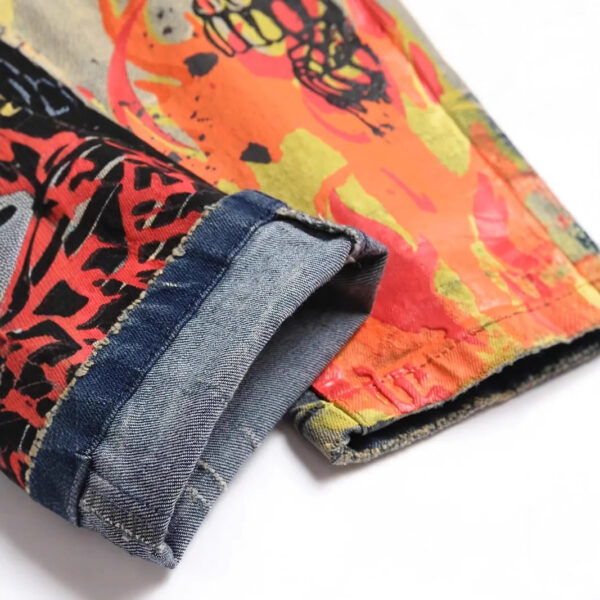 Slim-fit Stretch Ripped Embroidered Vintage Patch Jeans - Image 3