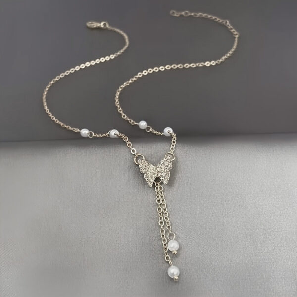 Fashion Personality Women Butterfly Pearl All-match Necklace - Image 3