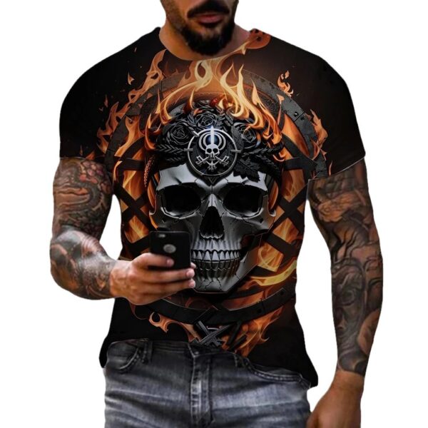 Men's 3D Printing Digital Crew Neck T-shirt Short Sleeves Top - Image 5