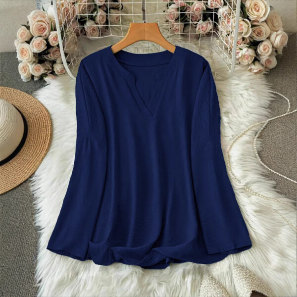Women's V-neck Drop-shoulder Long-sleeve T-shirt - Image 2